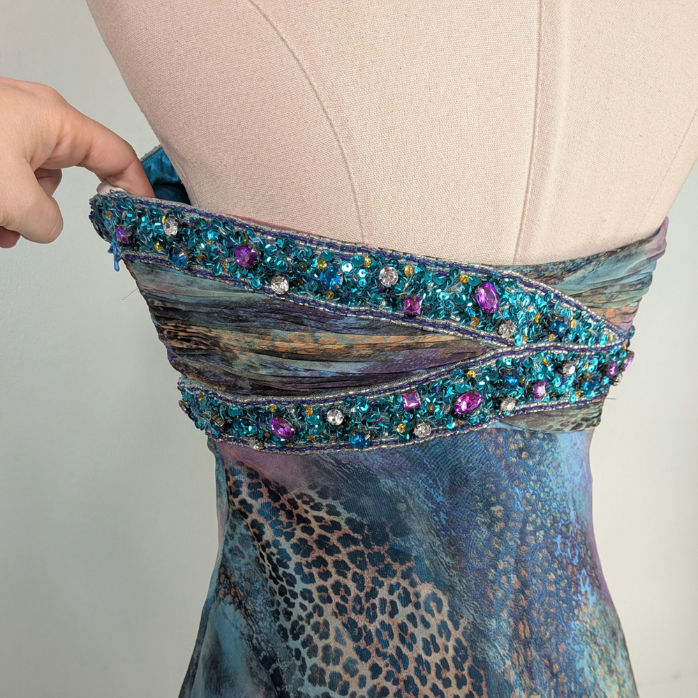 Y2K Sherri Hill Prom Dress Knee Gown 6 Purple Multi Leopard Hoco Fairy Babydoll - Picture 11 of 15